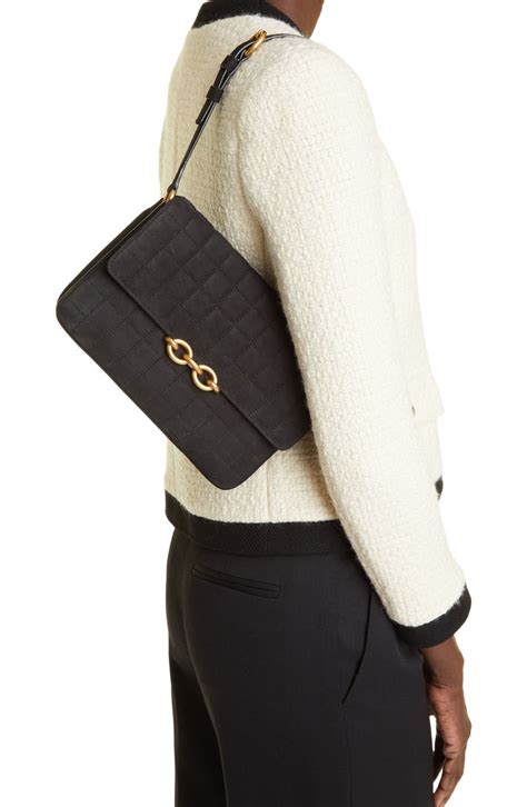 ysl maillon|Le Maillon Quilted Nubuck Leather Shoulder Bag.